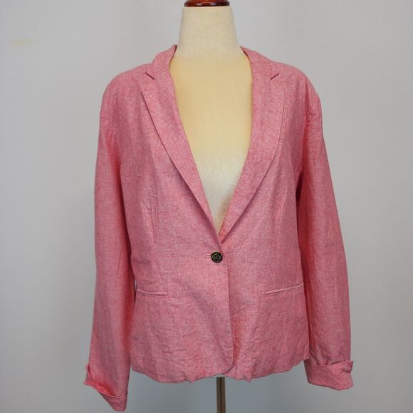 Draper James RSVP Cotton Linen Blazer Size XL Red Pink One Button Coastal Preppy - Picture 1 of 16
